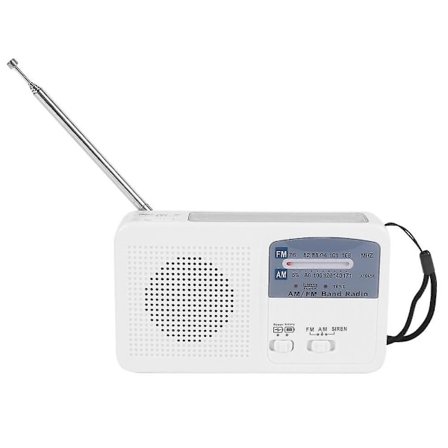 Nödradio med sol och handvev, självdriven, batteriladdning via USB, FM/AM-radio, LED-blixt