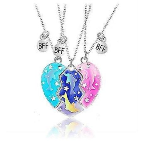 3 Stykker Sølvkæde Halskæde til Kvinder, Bedste Veninder Halskæde til 3 Piger, Delfin Stjerne Halskæde BFF Adskillelig Hjerte Vedhæng til Søster 