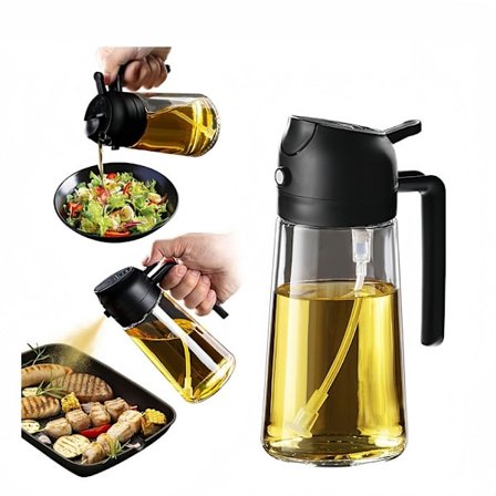 Olje dispenser - BBQ oljesprayflaske - 2-i-1 dispenser og spray - oljesprøyte (1 stk, svart)