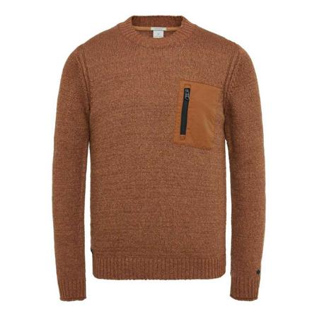Cast Iron, Mock neck rough cotton pocket crew pecan brown Bruin, Heren, Maat:M