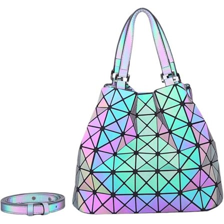 Fashionabel Geometrisk Dame Håndtaske Skuldertaske Selvlysende Taske Holografisk Reflekterende Taske