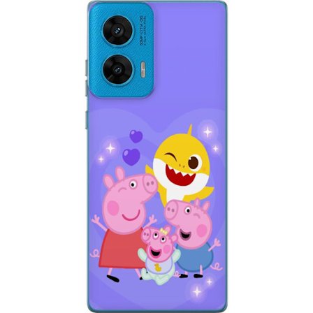 Kompatibelt Mobildeksel til Motorola G96 Peppa Gris mønster med hjerter, sommerfugler og venner, lys rosa bakgrunn i myke barneillustrasjoner