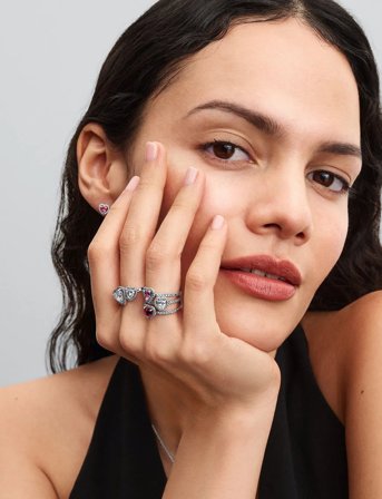 Pandora Heart Sterling Silver Ring With Fancy Pink And Clear Cubic Zirconia - Pink - 52