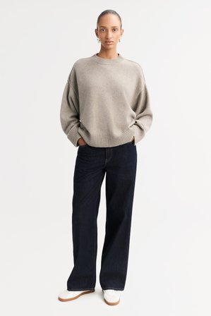 Soft Goat - Loose Fit Crewneck - Kashmirtröja dam - L - Greige