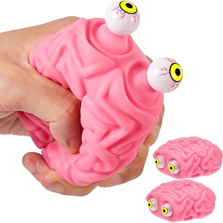 2 stk. Hjerne-Stressbold med Øjne - Klemmelegetøj til Stress- og Angstlindring