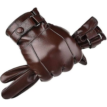 Herre Vinterhansker Høst Svart Brun Glatt PU-Lær Pluss Tykk Fløyel