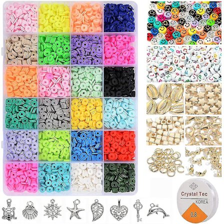 4000 st lerpärlor för smyckestillverkning - 6 mm, 24 färger, platta polymerpärlor