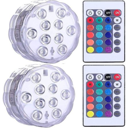 Vattentät LED-lampa, vattentät spa LED-undervattenslampa, undervattens LED-lampor med 2 fjärrkontroller för vasbaser, akvarier, fester, Halloween