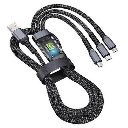 3-i-1 100W Hurtigladekabel med Type-C / iP / Micro USB-kabel, 1,2M LED-indikatorladekabel for flere enheter