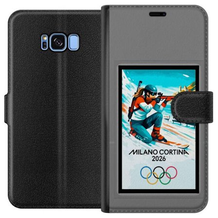 Kompatibelt Lommeboketui til Samsung Galaxy S8 Retroplakat Cortina Milano 2026 med fjell, vintersportsutøvere, italienske trikolor, Milano-katedralen