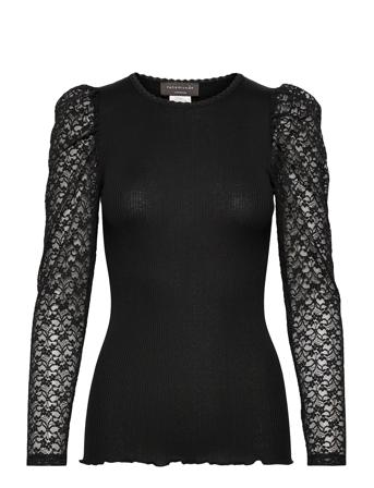 Silk T-Shirt Ls W/Lace Black Rosemunde