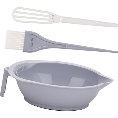 3 stk. hårfarge-sett, hårfargebolle og visp, børste, hårfargeverktøy