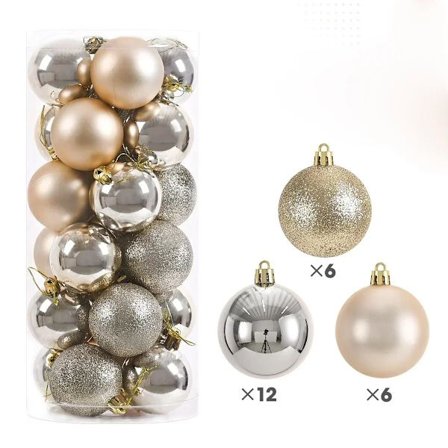 24 stk. 3/4/6 CM Julekuler Store Baller Juletre Anheng Ornamenter for Festdekor 2025 Nyttår Navidad Gaver Tilbehør Champagne Gull