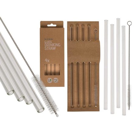 4-pakning - Glassugrør - 20 cm Transparent