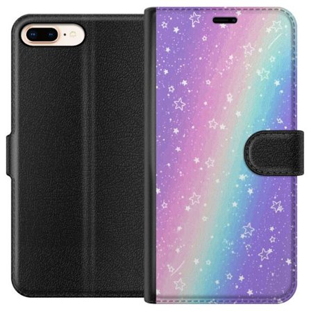 Kompatibel Tegnebogsetui til Apple iPhone 8 Plus Rainbow-farvet pastelbaggrund med hvide stjerner og glitrende prikker i blød overgang