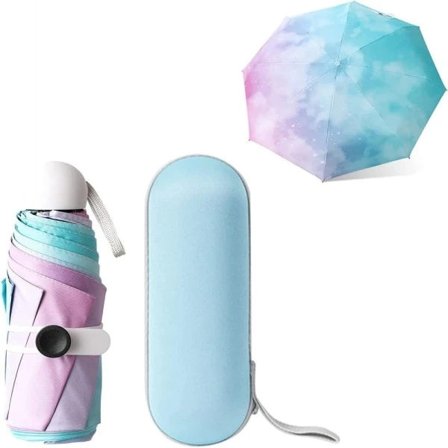 Reseparaply fickparaply kompakt paraply vindtätt starkt 8 ribbor hopfällbart miniparaply med kapselskydd parasoll med UV regnbåge-tfrf