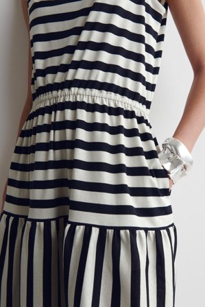 COS Women's Vestido Midi Fruncido Con Cuello Barco in Azul