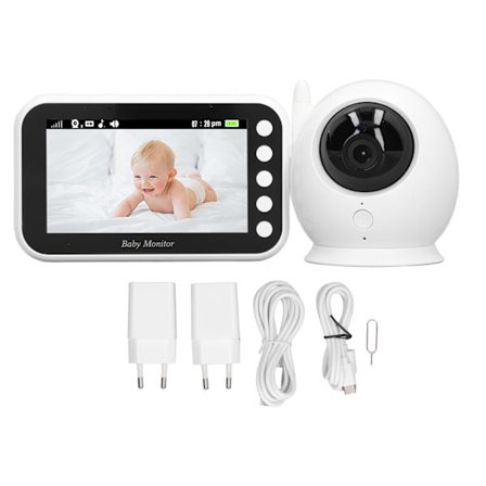 Baby Monitor 360 Graders Rotation 4,3 Tums LCD-Skärm 8 Vaggvisor Infraröd Mörkerseende Tvåvägssamtal Babykamera 100 240V EU-kontakt