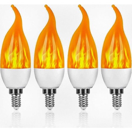 4-pak E14 LED-pære med flammeeffekt, 3 W, 3 belysningstilstande, dekorativ belysning (99 tegn)
