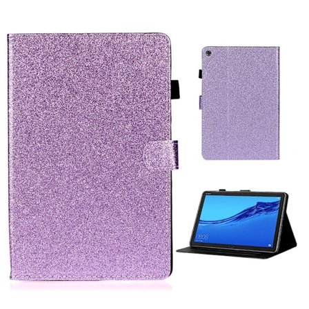 Huawei MediaPad M5 Lite 10 glitrende, skinnende flip-etui i skinn - Lilla Purple