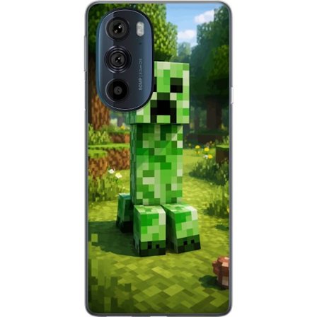 Kompatibelt Mobilskal till Motorola Motorola Edge 30 Pro Block-baserad Creeper-figur i en grön pixell värld, ikonisk spelillustration för barnrum,