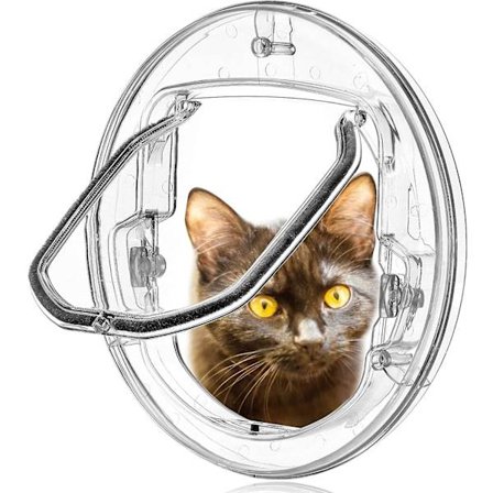 Kattluke for små hunder og katter med 4 låsealternativer, rund, gjennomsiktig kattluke med dørforingssett, best