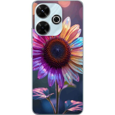 Kompatibelt Mobildeksel til Xiaomi Redmi 13 Irideserende blomst med glitrende kronblad i rosa lilla og gull mot myk bokeh bakgrunn