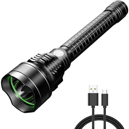 Kraftig LED-lommelykt, vanntett, superlys USB-oppladbar lommelykt, ideell for patruljering, fotturer, camping, jakt.