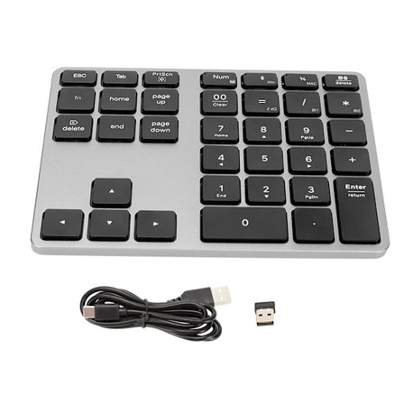 Trådløs Nummerblok 35 Taster Aluminiumlegering Ultratynd Genopladelig Ergonomisk Numerisk Tastatur til Desktop Laptop Tablet Grå