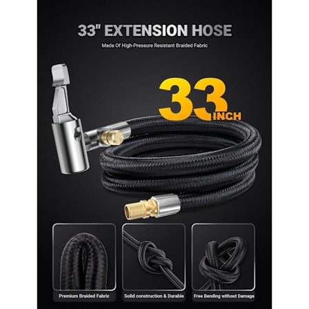 33'' Luftutløpsforlengelsesslange, Dekkoppblåsingsslange med Presta Ventiladapter & Ballpumpe Nålsett