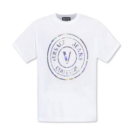 Versace Jeans Couture, Logo T-shirt Wit, Heren, Maat:XL,Katoen,print