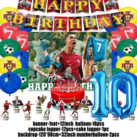 Cristiano&Ronaldo-teema Lasten syntymäpäiväjuhlakoristelu Jalkapalloilija Cr7 Ilmapallobanneri Taustat Kakkupäälliset Lapsille Aikuinen Lahja