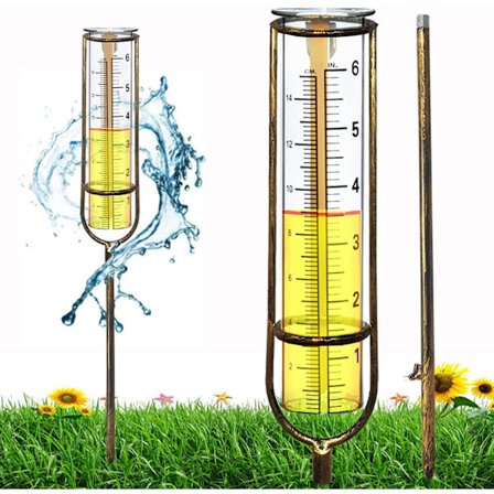 21 cm høy regnmåler i glass, regnmåler litermåler med jordpinne, regn