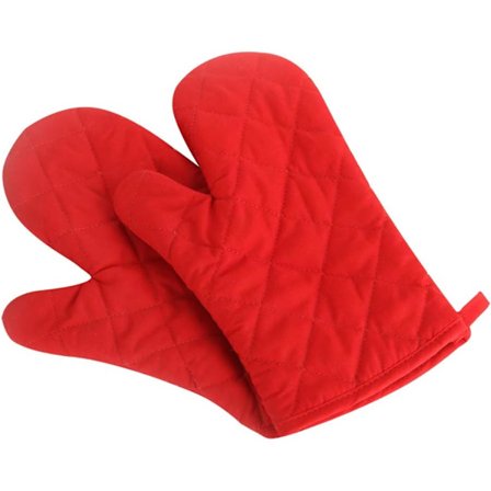 Grydelapper Køkken Bomuld Søde Lange Mikrobølgeovnshandsker Varmebestandige Handsker til Madlavning, Mad, Stegning, Bagning Premium Holdbar Rød