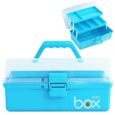 3-lags multifunktionel opbevaringsboks, værktøjskasse i plastik, kunst- og håndværksopbevaringsboks med rum, medicinopbevaringsboks, 