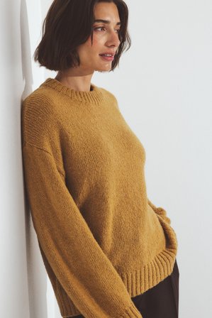 Janka Polliani x NA-KD Pull en maille de laine mélangée à encolure ronde - Pulls - Jaune - XS
