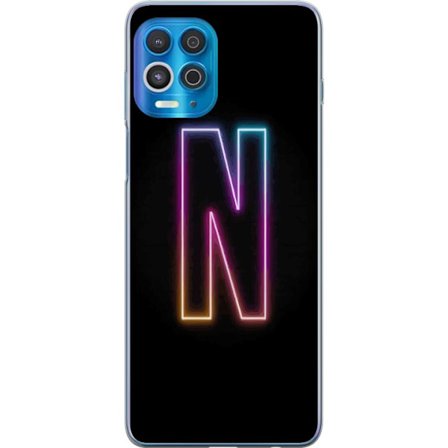 Kompatibelt Mobilskal till Motorola Motorola Edge S Minimalistisk neonbokstav N i färgskiftande ljus mot svart bakgrund