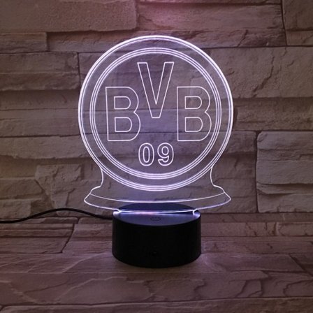 BVB USB 3D Anime Natlampe Atmosfærisk LED Bordlampe Julegaver til fodboldfans Dekorativ lampe til børneværelse, søvn
