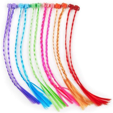 Hiustenpidennykset lapsille, 12 kpl hiustenpidennykset, hiustenpidennysliittimet neppareilla, syntymäpäivälahjat 33 cm