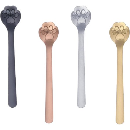 Kaffeske, 4-pak Katte Klo Rustfrit Stål Ske og Kaffeske, Ideel til Lattekaffe, Espresso, Varm Chokolade