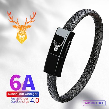 /NN/6A 3D Bærbar Læder PD Mini Micro USB Armbånd Super Hurtig Oplader Data Opladningskabel Synkronisering til Android Type-C Telefon