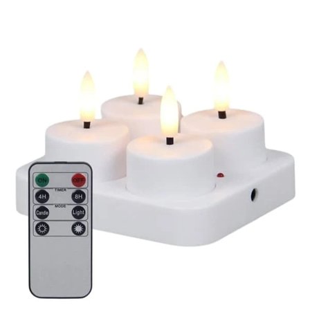 QD-Genopladelige LED-fyrfadslys med fjernbetjening - Sæt med 4 lys og ladestation_qq