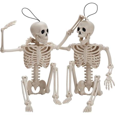 2 stk 40,6 cm (16 tommer) Halloween-skjelett med full kropp, bevegelige ledd, for Halloween-kirkegårdsdekorasjoner, spøkelseshustilbehør, 40,6 cm 