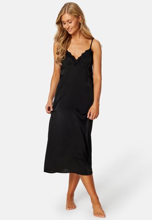ONLY Ghita S/L Satin Lace Nighgown Black Klær
