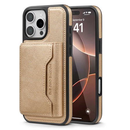 iPhone 16 Pro Max Telefondeksel, Multifunksjonelt Kortholder Telefondeksel, Desert Gold
