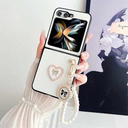 För Z Flip 6 Fodral, Sött Kärleks Hjärta Slim PC Stöttåligt Skal För Samsung Galaxy Z Flip 6 med Pärlarmband För Kvinnor