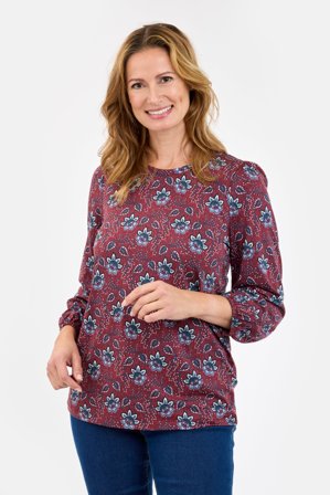 JENSEN - 3/4 Ærmet T-shirt - Bordeaux Mix - Mønstret