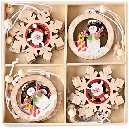 12 kpl puinen riipus joulupukki lumihiutale joulukuusi ripustus koristeet koriste DIY joulukoristeet kotiin B