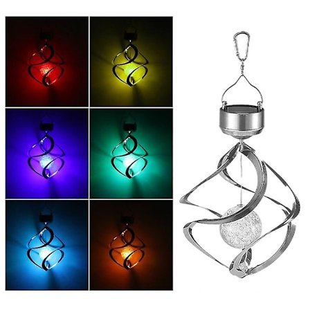 Solcells vindklocka lampa utomhus LED vägglampa för trädgårdsdekoration exteriör hängande snurrande sollampa färgförändrande