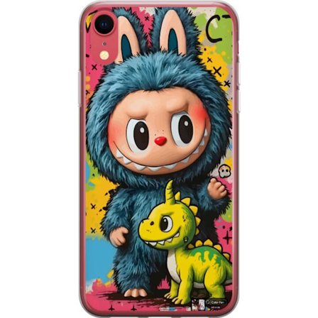 Yhteensopiva Puhelinkuori Apple iPhone XR Söpö hahmo sinisessä hirviöasussa Labubu, jossa pieni keltainen dinosaurus värikkäässä kawaii taiteessa, söp